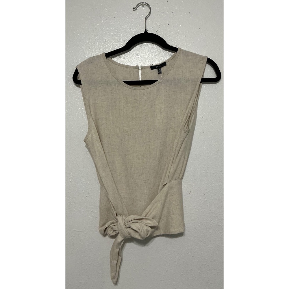 DREW Linen Sleeveless Tie Front Top Minimalist Neutral Old Money Linen Blend‎ M